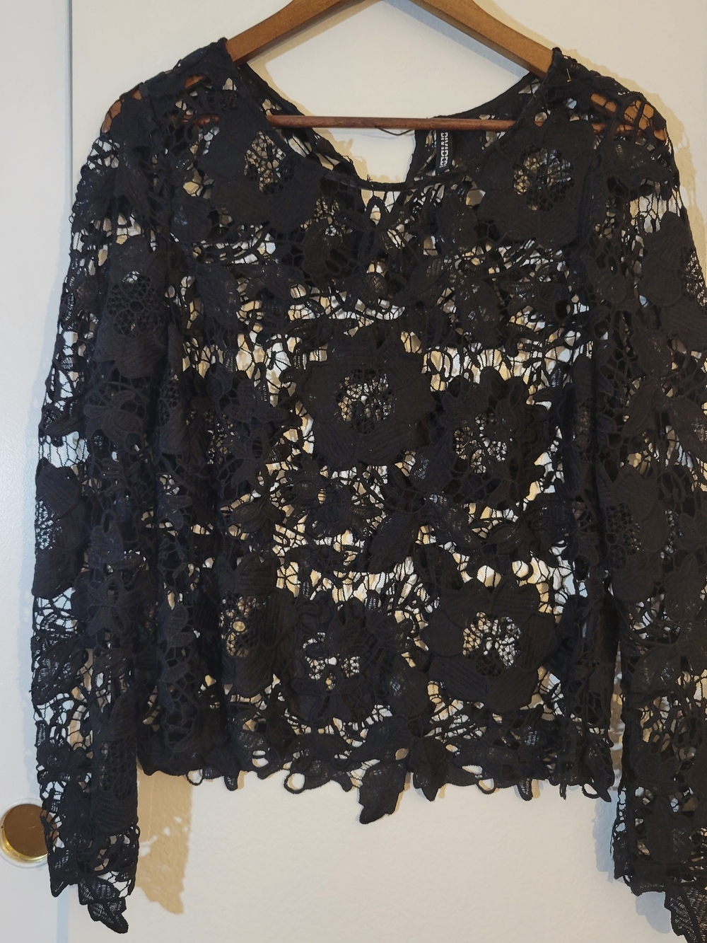 Divided Women's Black Crochet Lace Long-Sleeve Top